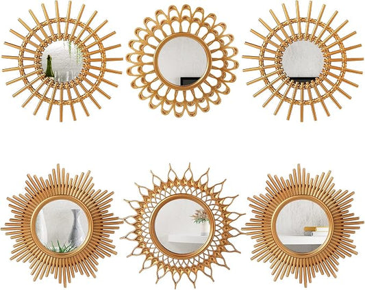 Namalu 6 Pcs Sunburst Round Mirror for Wall Decor, Classic, Gold by Namalu