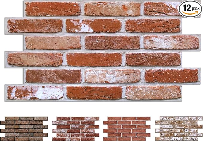 COMSTICKC 3D Faux Brick Wall Panels Peel and Stick, 12 Pcs 22.8" x 11.8" | Not Real Brick, Ultra-Light Thin PVC Wall Sticker, 3D Fake Brick Tiles Wall Covering for Interior Decor, Cover 22.48 sq ft by COMSTICKCDECOR