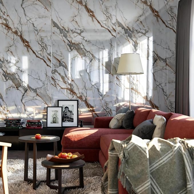 Marble Peel and Stick Waterproof Wall Paneling, 118" x 47" Calacatta Gold Glossy Finish Self-Adhesive Backsplash Tile Vinyl Wall Panel for Kitchen Bathroom Wall Decor, Covers 38.75 Sq. Ft. - Image 7