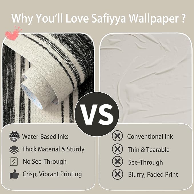 Safiyya Peel and Stick Wallpaper Black and Cream White Hand-Painted Striped Contact Paper Beige Vintage Wall Paper Self Adhesive Removable Wallpaper for Bedroom Bathroom Vinyl 17.3"×78.7" - Image 6