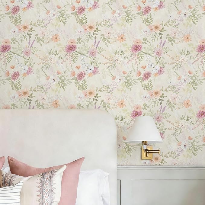 Dimoon Floral Peel and Stick Wallpaper Beige Boho Neutral Cottage Contact Paper Bathroom Cabinets Farmhouse Renter Friendly Removable Waterproof Kitchen Vinyl 386"x17.3" - Image 6