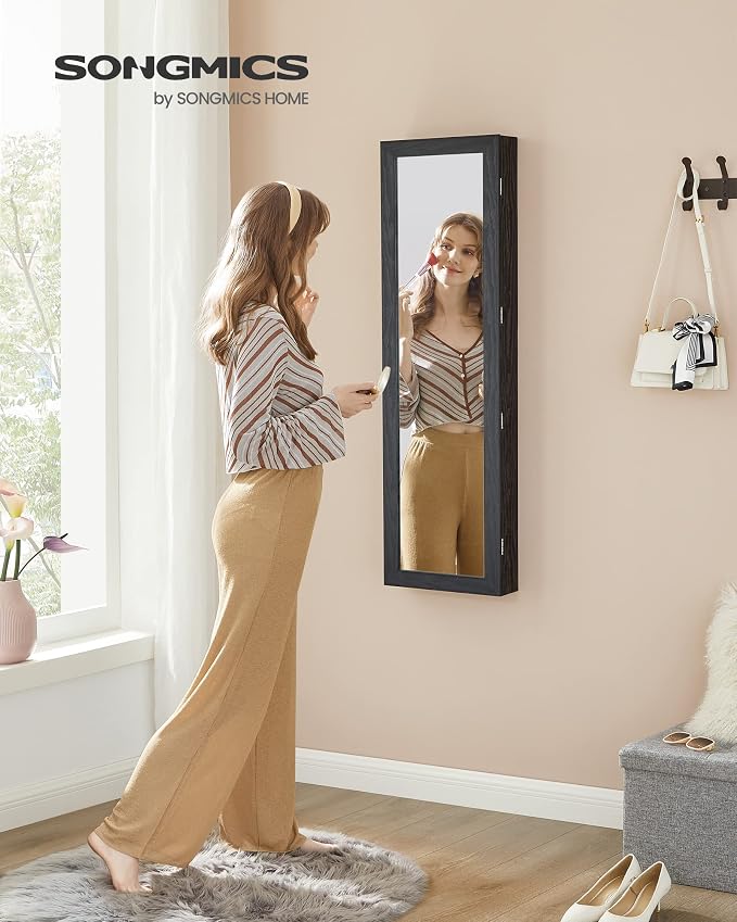 SONGMICS 6 LEDs Mirror Jewelry Cabinet, 47.2-Inch Tall, Lockable - Image 2
