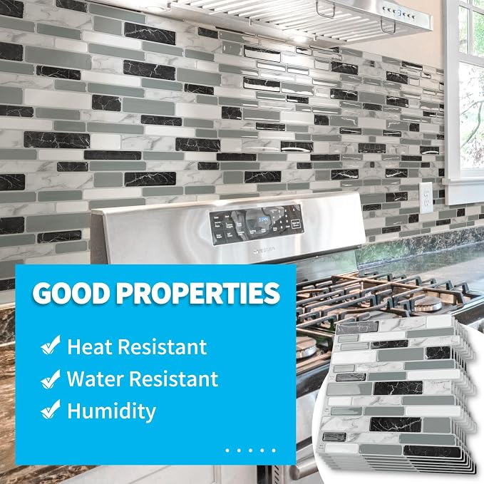 Art3d 12 x 12 Inch Vinyl Peel and Stick Backsplash, 20-Pack, Marble Grey | Waterproof, Lightweight, Self Adhesive, Easy to Install, No Residue, for Kitchen & Bedroom Decor, Ideal for Recently Moved - Image 4