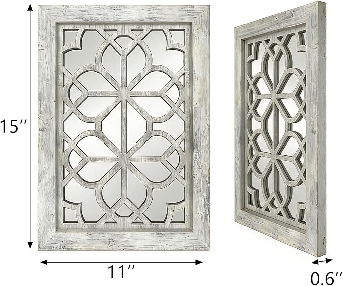 Set of 2 11x15 Inch Rectangular Shatterproof Grey Decorative Wall Mirrors, Boho Farmhouse Rustic Vintage Accent Mirrors for Living Room Bedroom Entryway & Home Decor - Image 2