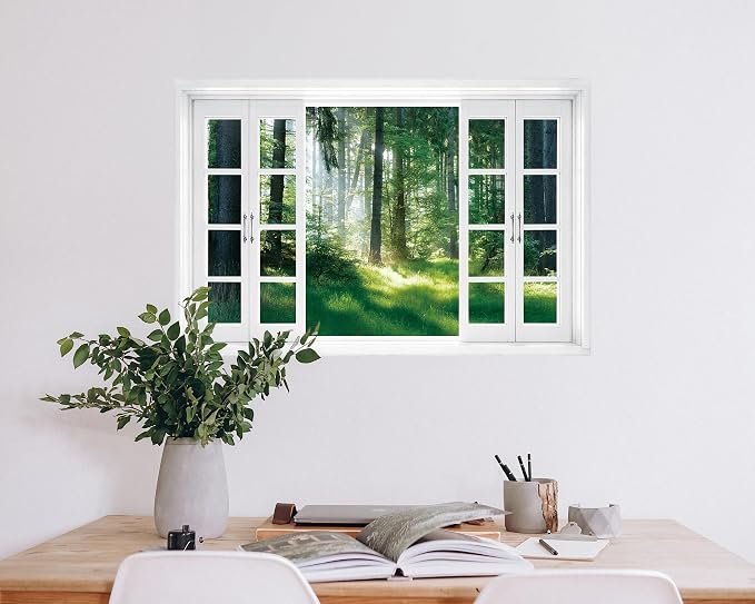 FLFK Fake Window Wall Decal - Nature Scene Forest Peel and Stick Mural, 24 x 16 inches - Image 3