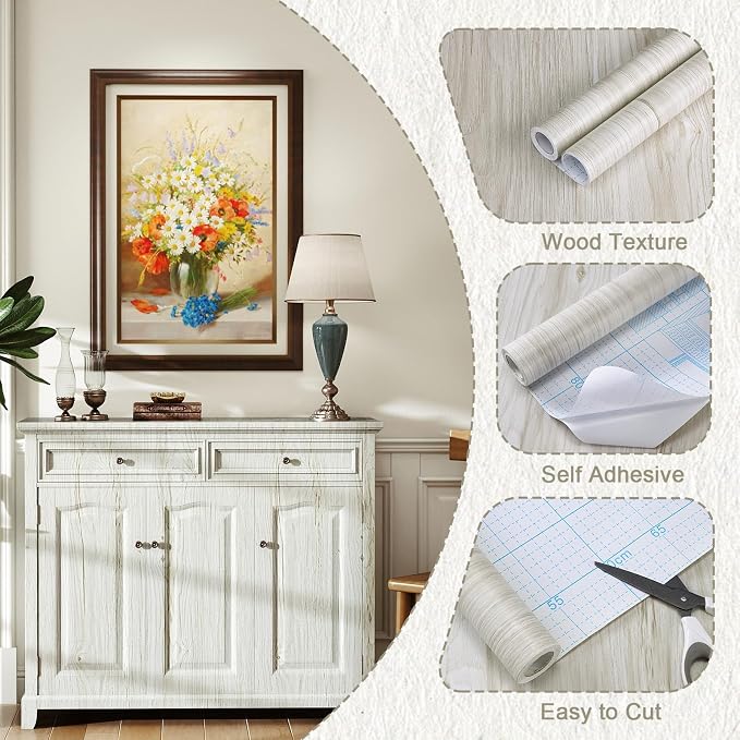 Vinjiasin Wood Peel and Stick Wallpaper Oak Light Wood Grain Contact Paper Self-Adhesive Waterproof Wood Wallpaper for Countertops Cabinets Drawer Shelf Liner 17.7"x 200" - Image 4