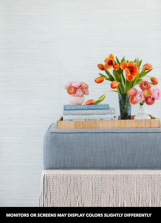 NuWallpaper x Social Social Whisper Blue Classic Faux Grasscloth Peel & Stick Wallpaper - Image 2