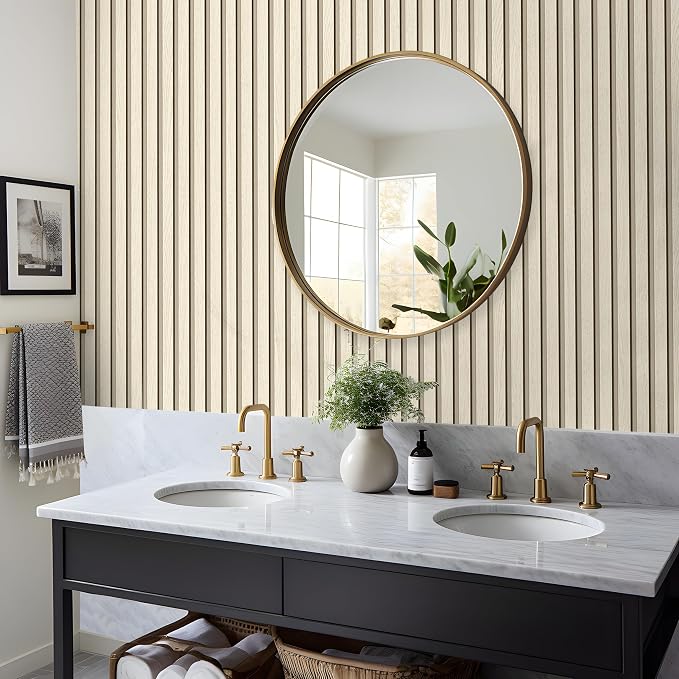 myforHD Wallpaper Peel and Stick Wood Grating Stripe Self-Adhesive Wallpaper Faux Wood Contact Paper Wood Slats Self Adhesive Wall Paper PVC Vinyl Film Removable Waterproof 17.3" x 118" - Image 8