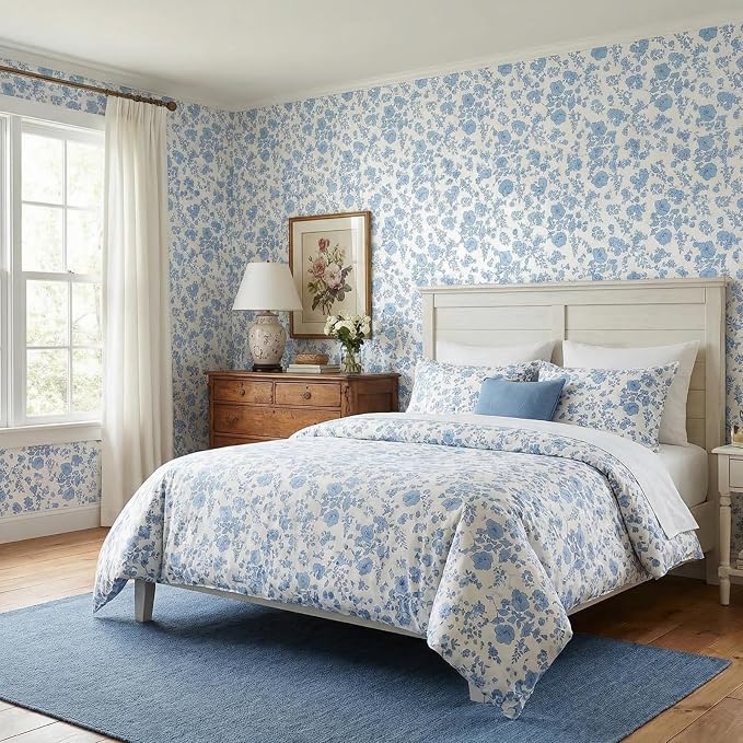 Drydiet Blue Floral Wallpaper Peel Stick Contact Paper 15.8 x 118.1 | Self Adhesive, Blue Floral Design, Easy Apply Remove, Wall Sticker for Home Locker Dorm Classroom Living Room Decor - Image 6