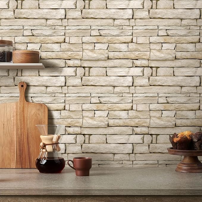3D Faux Stone Wall Panels Peel and Stick, Designed for Quick DIY | Beige, 10 Pcs 11.8" x 11.8", Stone-Look, Ultra-Light PVC Fake Stone Wall Covering Tiles for Wall Renovation, Cover 9.7 sq ft - Image 7