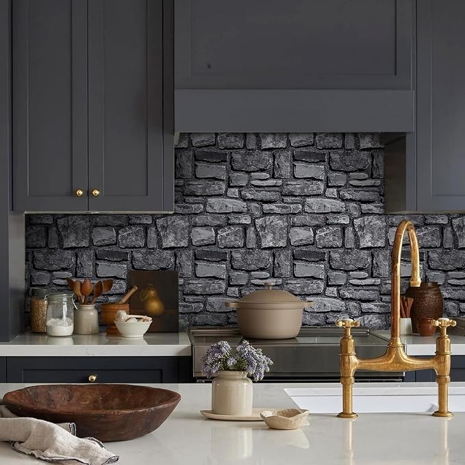 COMSTICKC 3D Faux Stone Wall Panels Peel and Stick, 10 Pcs 11.8" x 11.8" | Dark Gray, Not Real Stone, Ultra-Light Thin PVC 3D Fake Rock Wall Sticker Covering for DIY Interior Decor, Cover 9.7 sq ft - Image 7