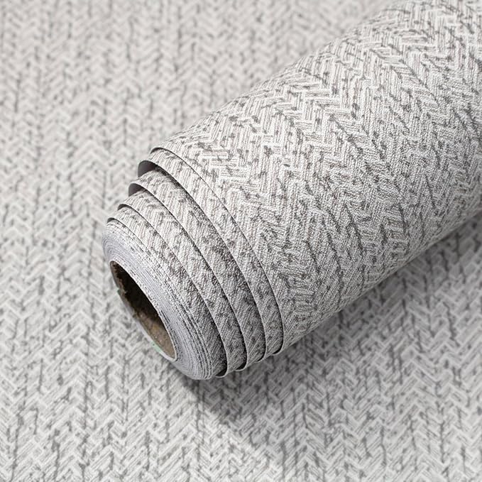 Grey Grasscloth Peel and Stick Wallpaper for Cabinets 16in x 197in | Faux Linen Vintage Wallpaper Textured Removable Wall Paper Grass Cloth Cabinets Bedroom for Cabinet Self Adhesive Vinyl by lenify