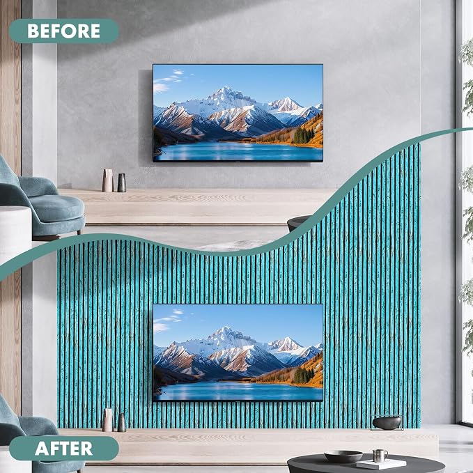 Wood Slat Acoustic Panels, 1-Piece 94.5"x12.6" Acoustic Wall Panels | Soundproof Wood Slat Wall Panels for Home Decor, Living Room, Bedroom, Office, Weathered Turquoise - Image 6