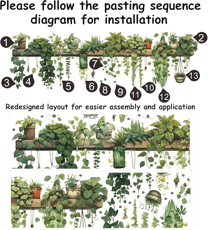 Green Plant Wall Stickers Vinyl Wall Decals Removable Wall Clings Peel and Stick Wall Mural for Bedroom Living Room Office (Large) - Image 6