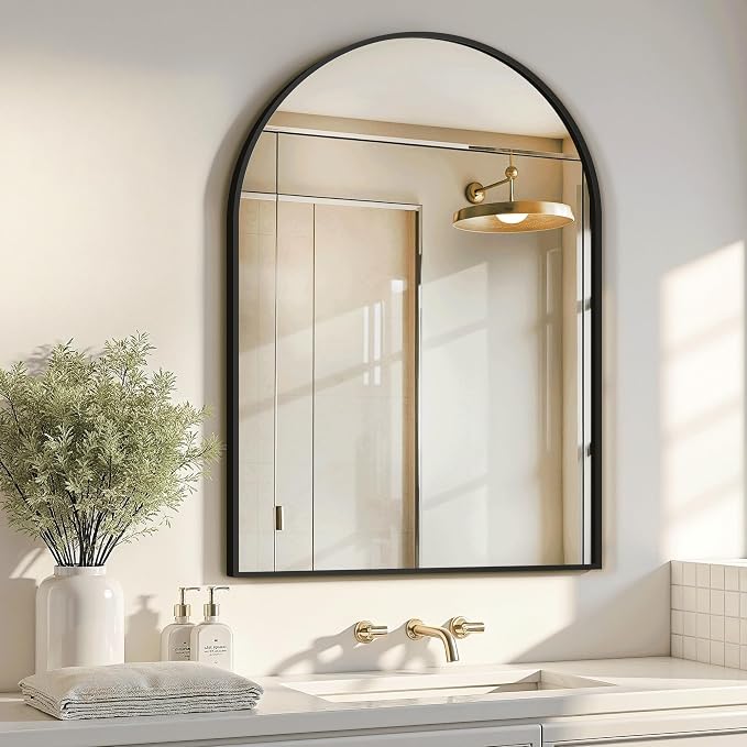 Arched Bathroom Mirror for Wall, 38" x 26" Metal Frame Vanity Mirror, Black - Image 8