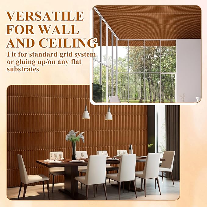 Nuanchu 32 Pcs 3D Wall Panels, 12"x12" PVC Fluted Tiles, Walnut | Waterproof Accent Panels, Paintable Wall Tiles, for TV Background, Bedroom, Bathroom, Gaming Room, Cuttable Home DIY Decor - Image 6
