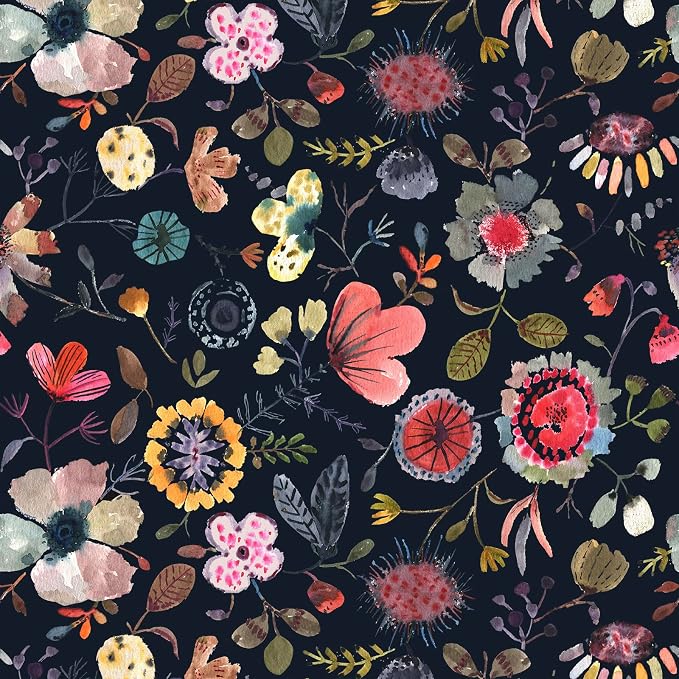 Wallpaper Peel and Stick Floral Wall Paper Removable Waterproof Blue/Red/Yellow Contact Paper for Bedroom Cabinets Shelf Drawers Renter Friendly 17.3" x 118" by Vintique