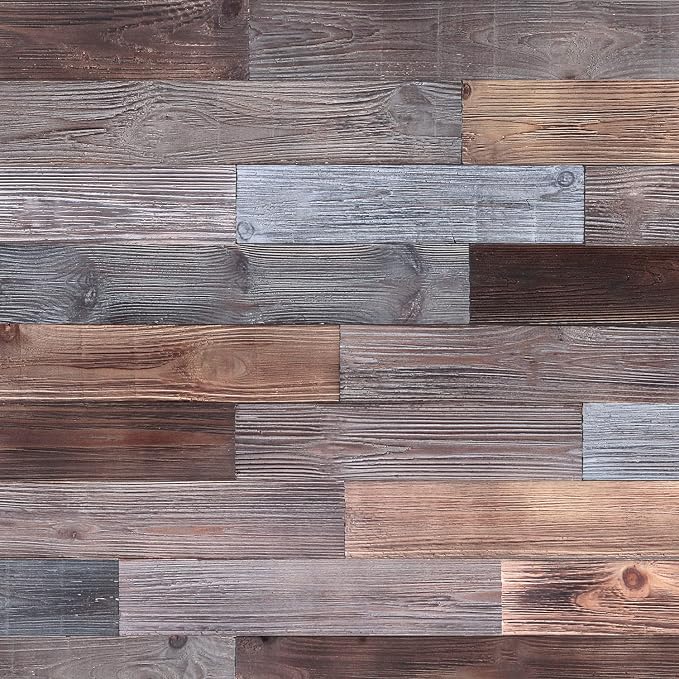 Peel & Stick Wood Wall Panels - Real Solid Planks, Rustic Reclaimed Barn Wood, Brown & Gray Combinations - 3 sq. ft - Image 2