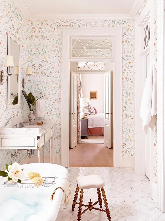 Peel and Stick Wallpaper for Nursery Pink Cute Bow Leaf Waterproof | 78.7"×17.3" Colorful Butterfly Wallpaper Pink Cute Accent Wall Decor with Grid Lines for Bedroom Vinyl Self-adhesive - Image 9