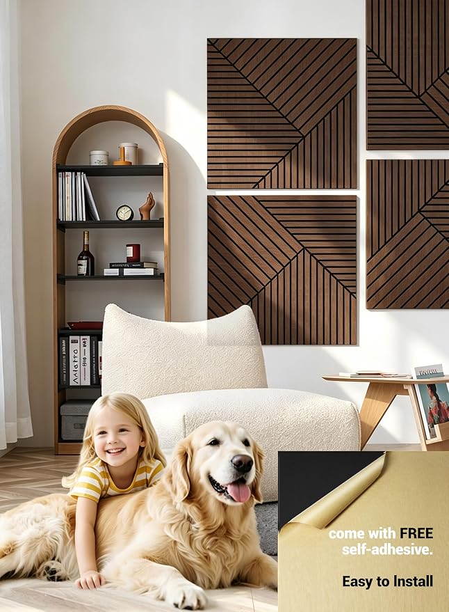6Pcs Peel and Stick Wood Panels Decor Acoustic Wall Panels | 0.4" Thick, Polyester Fiber Core with Wood Veneer, Easy to Cut and Install,covers 46 sq.ft - Image 8