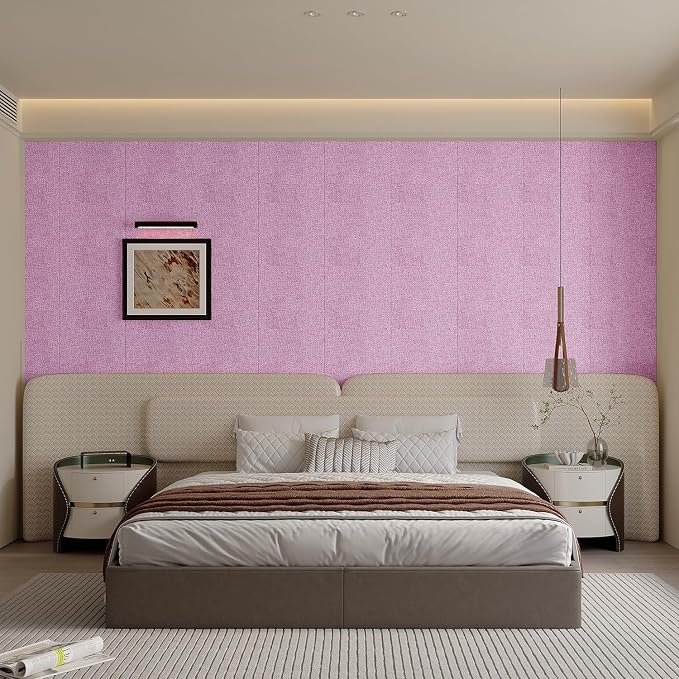 Yutianli 3D Wall Panel Peel and Stick Soundproof Foam Linen Wall Cloth Pink 16.7"x118" Self-Adhesive Decorative Wallpaper Anti-Collision Wall Padding - Image 4