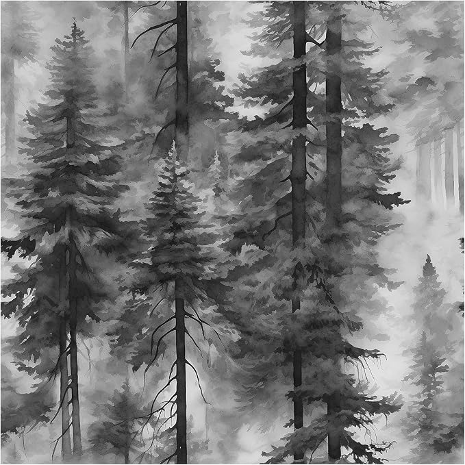 HAOKHOME Forest Wallpaper Peel and Stick Black White Mural 17.3in x 32.8ft | Extra Long Self Adhesive Wall Paper Tree Landscape Mountain Botanical Textured Removable Waterproof for Bathroom Bedroom by HAOKHOME