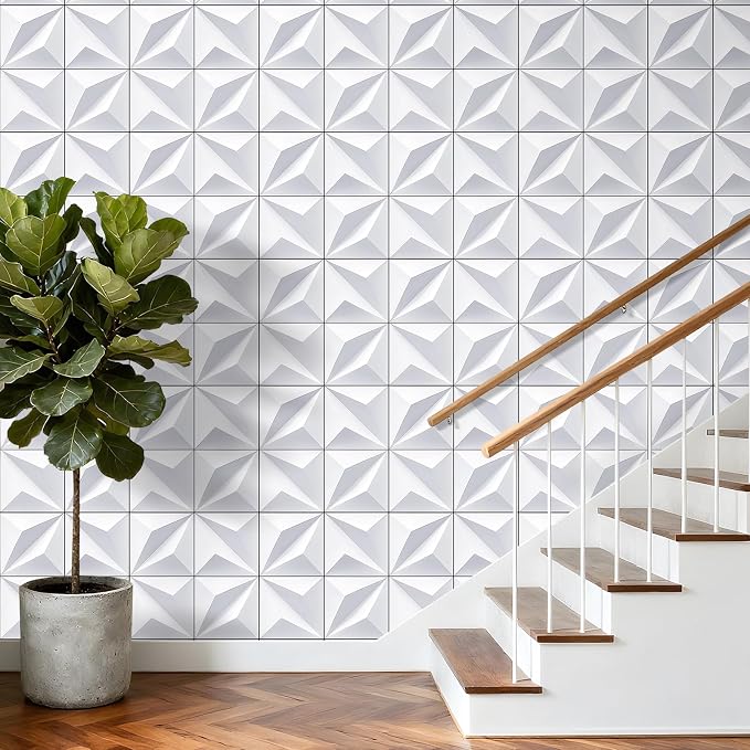 YENHOME Modern White 3D Geometric Peel and Stick Wallpaper 17.5"X118" Embossed Self-Adhesive Wall Panels Tear-Resistant Removable Vinyl for Living Room, Bathroom, Cabinet Renter Friendly Decor - Image 6