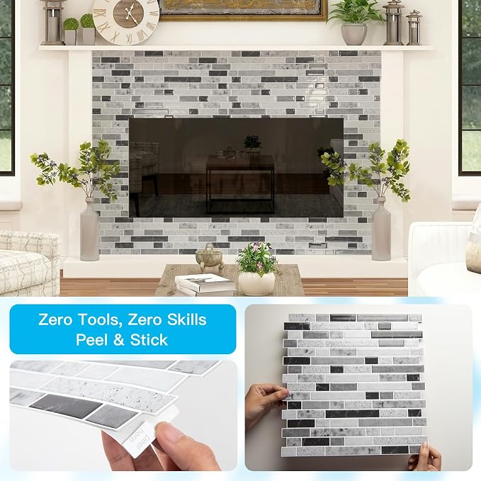 Art3d 10-Sheet Heavy-Duty Peel and Stick Backsplash, Waterproof Wall Tiles Stick on Kitchen Backsplash Living Space, Carrara Grey (Pack of 4) - Image 8