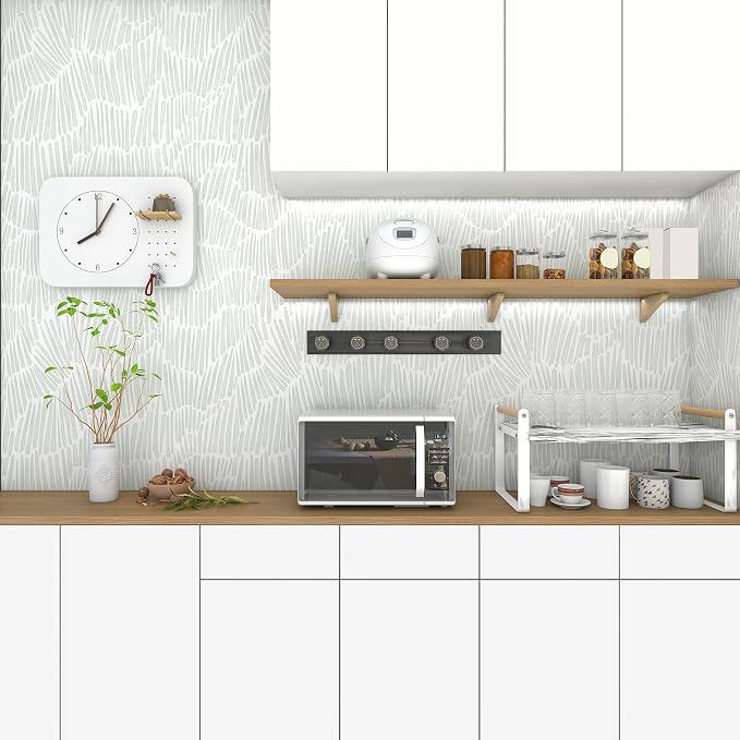 Theper Green Peel and Stick Wallpaper Modern Contact Paper17.3×118" | Boho Striped Wallpaper Self Adhesive Removable Wallpapers for Bedroom Waterproof Vinyl White and Green Wall Paper - Image 7