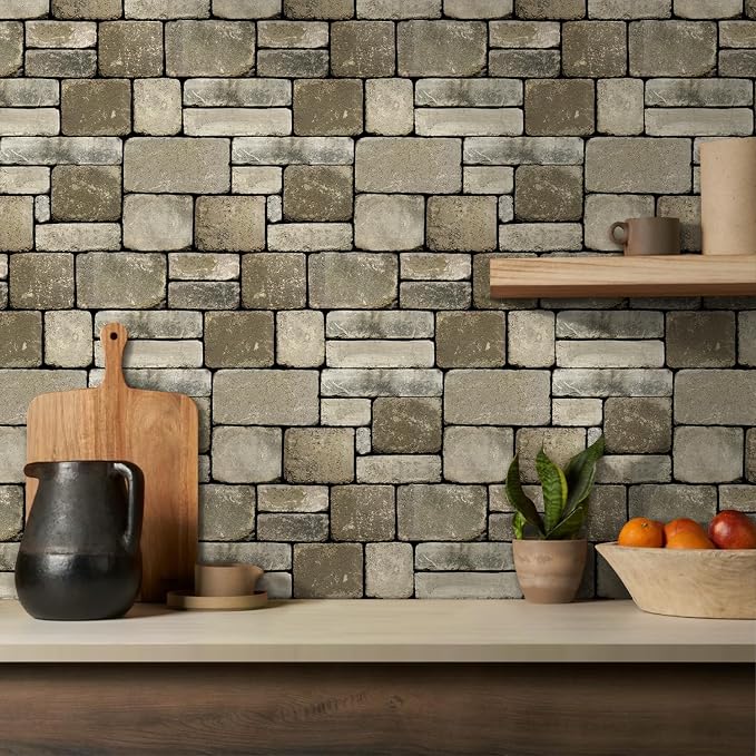 3D Peel and Stick Faux Stone Wall Panels 11.8" x 11.8" 10-Pack | Brown, Stone-Look Textured Wall Sticker, Thin Lightweight PVC Self Adhesive Wall Tiles for Interior Decor, Cover 9.7 sq ft - Image 7