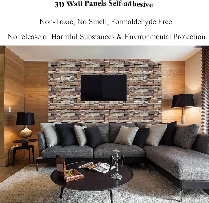 3D Wall Panels Peel and Stick, 10PCS Self-Adhesive Brick Wallpaper | Waterproof, 11.8" x 11.8", PVC,Wall Panel, Brick Stone for Living Room,Lobby Bedroom Office Interior Decoration - Image 4