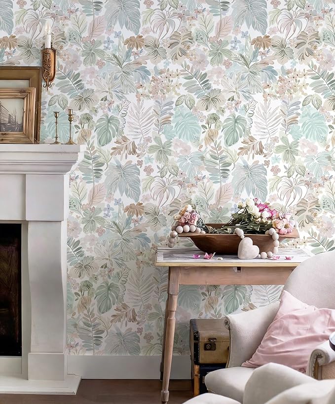 Heroad Floral Peel and Stick Wallpaper Pink Contact Paper Tropical Botanical Stick on Wall Paper Removable Self-Adhesive Wallpaper for Bedroom Cabinets Renter Friendly Decor Vinyl 17.3''x78.7'' - Image 4
