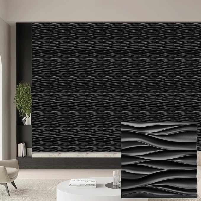 Heikki 30 Pack 3D Wall Panel for Interior Wall Décor, PVC Flower Textured Wall Panels for Living Room Bedroom Hotel Office, 11.8"x11.8", Double-Sided Tape (Black-YZ) by YourBestChoices