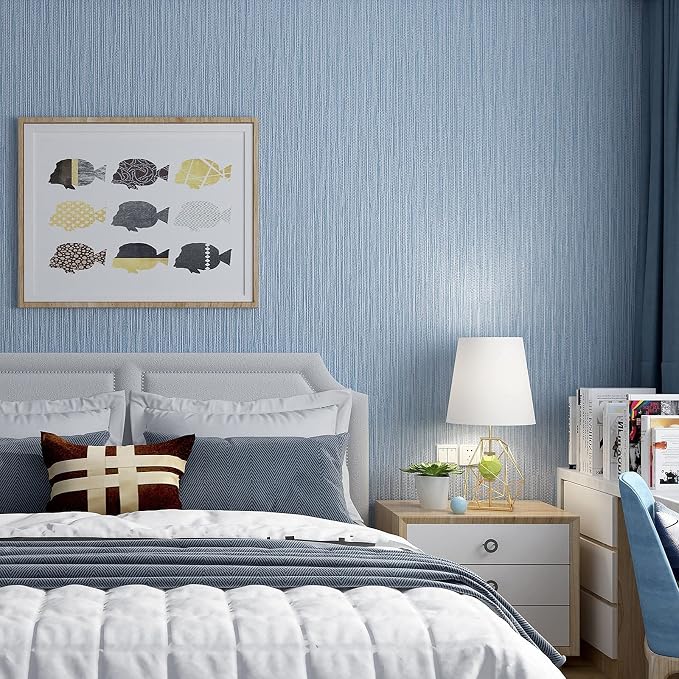 Haimin Grasscloth Wallpaper Textured 24in X 393in Fabric Contact Paper Grey Blue Wall Paper Textured Linen Peel and Stick Self-Adhesive Thick Vinyl Embossed Film Wallpaper (Gray Blue) | Grey Blue Wall Paper Textured Linen Peel and Stick Self-Adhesive T... - Image 5