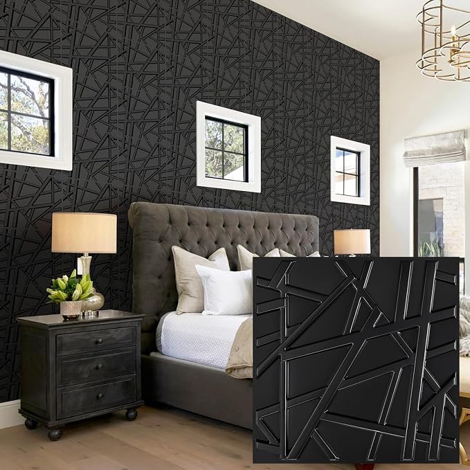 Heikki 30 Pack 3D Wall Panel for Interior Wall Décor, PVC Flower Textured Wall Panels for Living Room Bedroom Hotel Office, 11.8"x11.8", Double-Sided Tape (Black-SZ) by YourBestChoices