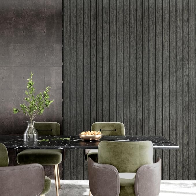 Wallercity Black/Gray Wood Slat 3D Wall Panels Waterproof Soundproof Planks | Flexible Wood Panel Self Adhesive Foam Slat Acoustic Panels for Walls Ceilings Vinyl Peel and Stick Wooden Panels 23.6x197 IN - Image 5