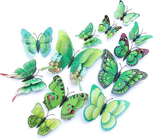 OPSEAM 3D Butterfly Wall Decor Butterfly Decorations Stickers with Magnets | 72 PCS Green,12 Styles Double Layer Butterfly for Classroom Decoration,Locker Refrigerator, Reusable,Waterproof by Opseam