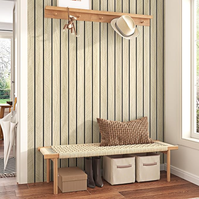 Wallercity Light Brown Peel and Stick Wood Panels for Walls Acoustic Panel | Wood 3D Textured Fluted Wall Slats Panels Self Adhesive Natural Oak Wooden Slat Wallpaper for Bedroom Living Room 23.6"x118" - Image 2