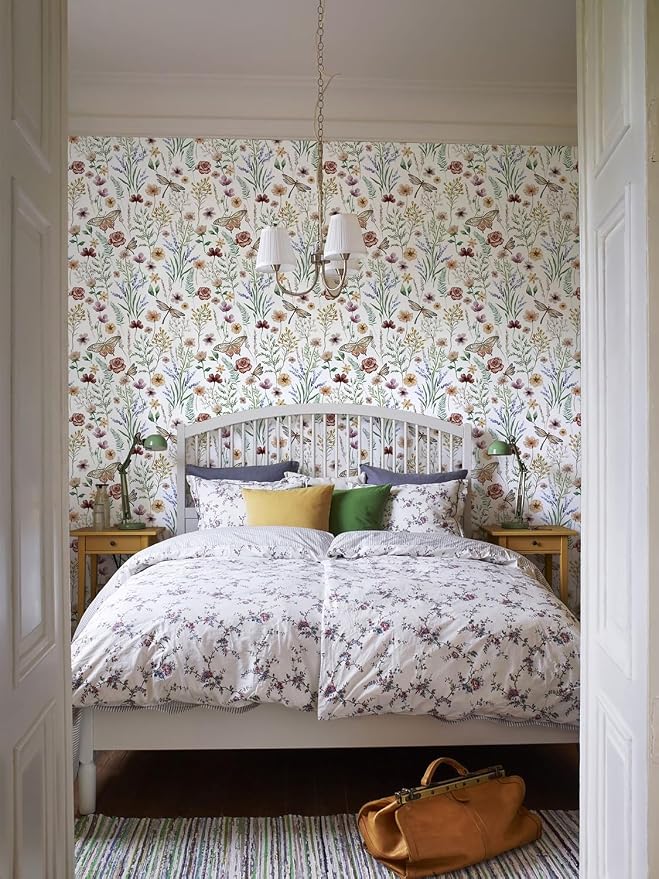 Orainege Vintage Peel and Stick Wallpaper Floral Wallpaper Self Adhesive | 16.9in x 118.1in Butterfly Wall Paper for Bedroom Bathroom Cabinets Decor Removable Vinyl Roll - Image 7