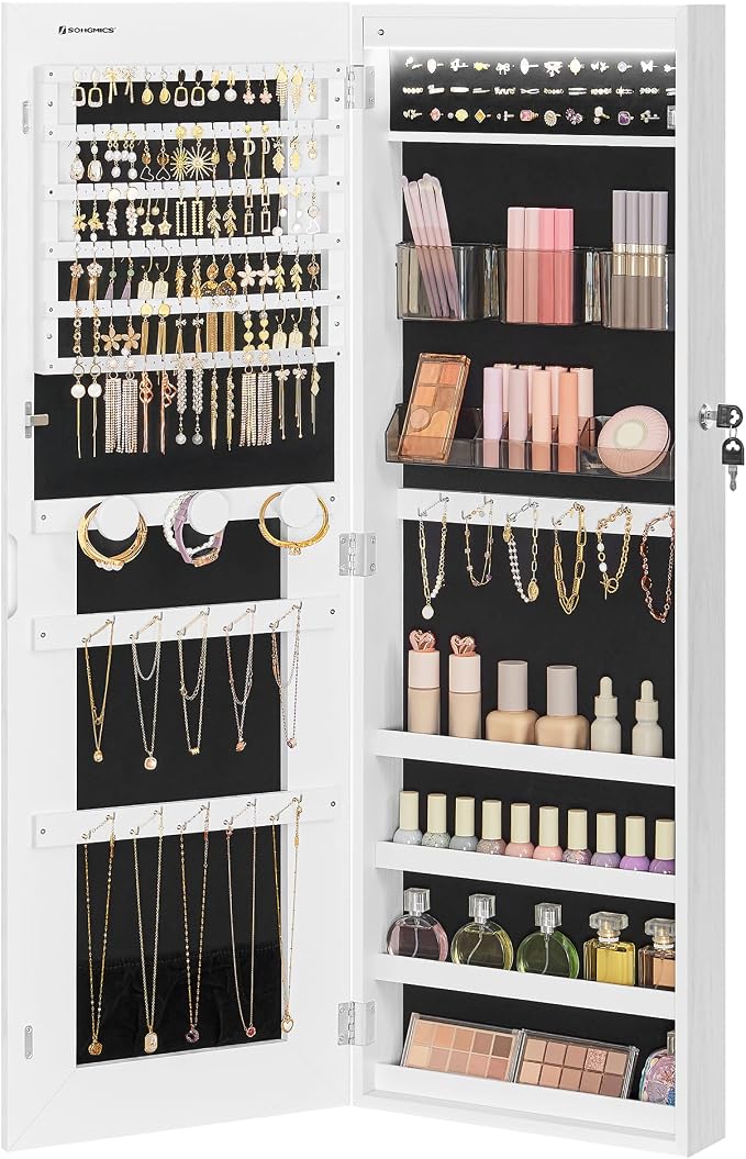 SONGMICS Mirror Jewelry Cabinet Armoire, Wall or Door Mounted, LED Mirror - Image 10