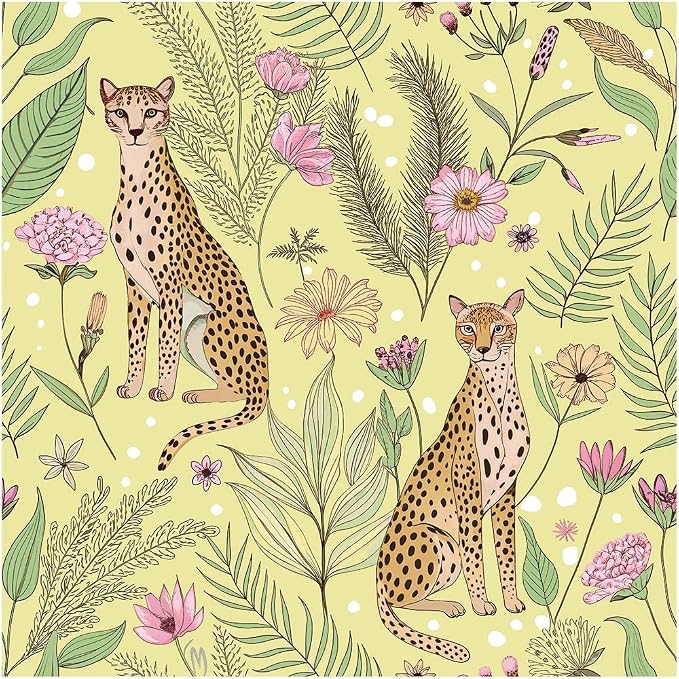 Floralplus Peel and Stick Wallpaper Floral Cheetah Wallpaper | Removable, Stick On, Renter Friendly Wallpaper, Boho Tropical Leopard Contact Paper for Living Room, 17.5 x 118 in by Floralplus