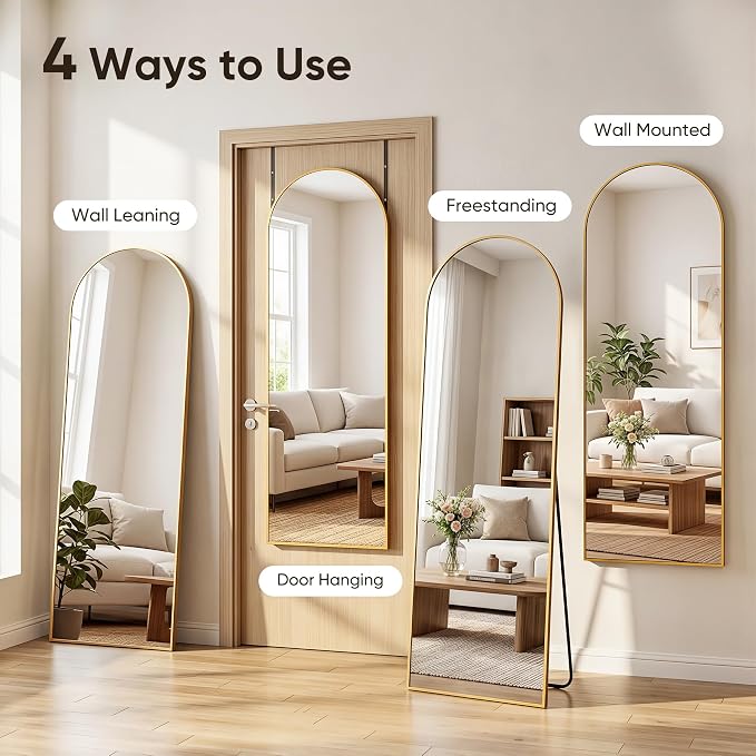 58"x20" Over The Door Mirror, Arched Full Length Mirror, Gold - Image 7