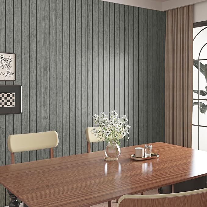 3D Grey/Black Wood Slat Wall Panels PVC Peel and Stick Wood Panels | Acoustic Wall Panels Self Adhesive Removable Wood Wallpaper for Bedroom RV Interior Wall Decor Stick on Walls 11.8 x 118 in - Image 3