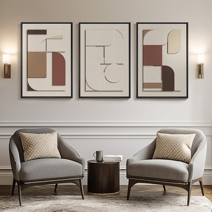 Large 3D Textured Neutral Abstract Framed Wall Art for Living Room, 3 Piece | Wood Frames, Brown and Cream, Set of 3 Sandstone Paintings, 20x30 In Modern Geometric Sculptural Wall Decor Bedroom Office - Image 5