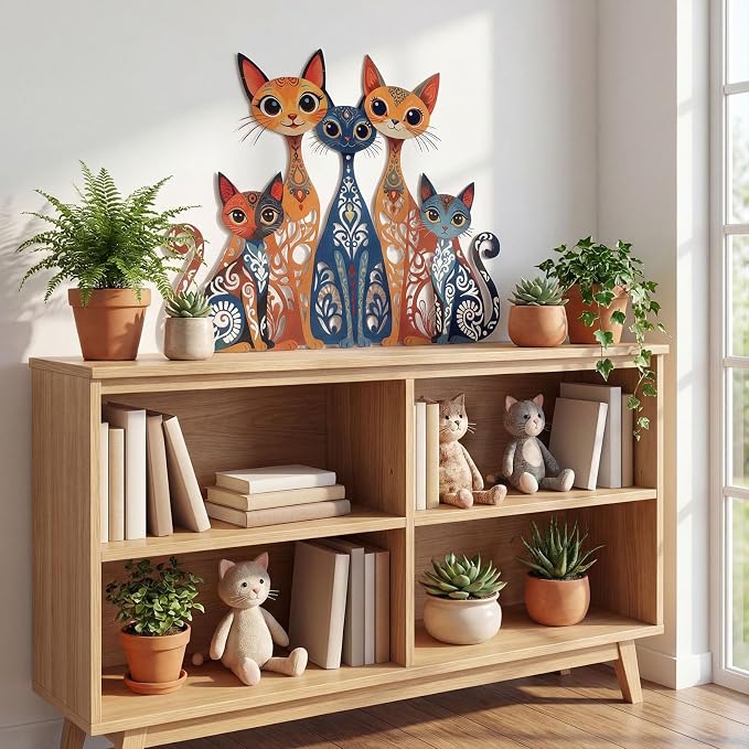 Wesiti Metal Cat Wall Decor Art Sculpture, 10.6 X 13.15 Inches Colorful | Retro Mid Century Design for Cat Lovers, Iron Wall Art for Living Room Bedroom Kitchen Office, Stylish Home Decor - Image 4