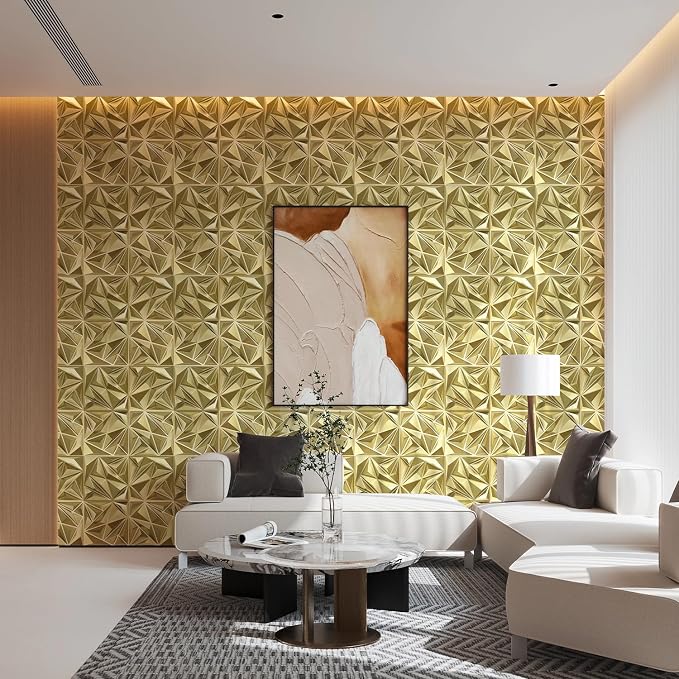 STICKGOO Diamond 3D Wall Panels, Champaign Gold, 12''x12'', 33 Pack | Accent Wall Panels for Interior Wall Decor, Living Room, Bedroom, TV Background, Lobby, Cover 32 Sq.Ft - Image 4