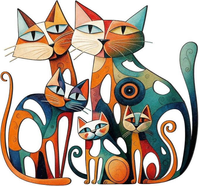 Wesiti Cat Wall Art Metal Decor 13.7x13 Inch Colorful Retro Mid Century | Iron Wall Sculpture, Cat Lover Gift, Bathroom Bedroom Kitchen Office Decor, Colorful Cat Pictures Artwork by Unteilti