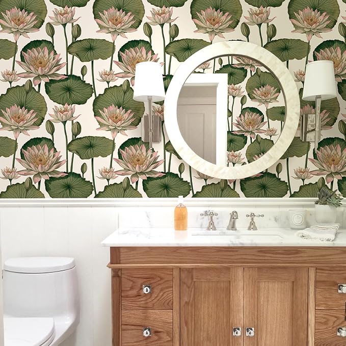 Orainege Floral Wallpaper Peel and Stick Floral Contact Paper Boho | 16.9inx196.8in Lotus Flower Wallpaper Removable Self Adhesive Wall Paper for Bedroom Cabinets Decorative - Image 9