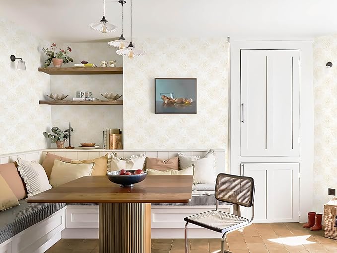 Boho Wallpaper Beige Wall Paper Peel and Stick Modern Beige and White Geometric Fireworks Contact Paper Renter Friendly Self-Adhesive Removable Bathroom Bedroom Laundry Room 17.3" × 197" - Image 5