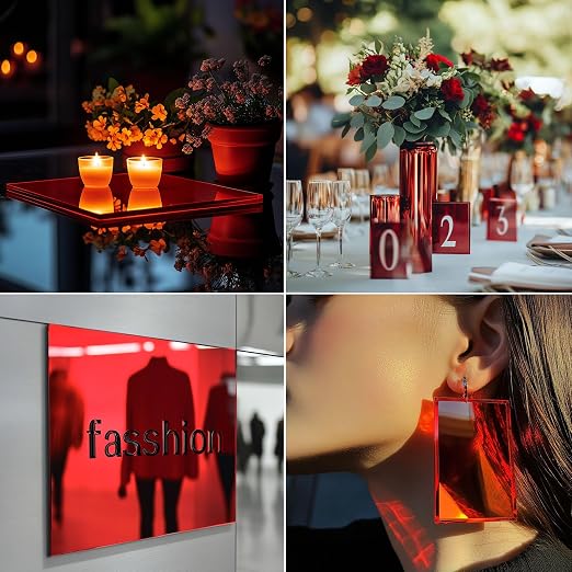 12x12 Inches Red Mirror Acrylic Sheet – 2 Pcs Reflective Acrylic Panel for DIY Crafts, Home Décor & More (30x30 cm) - Image 3